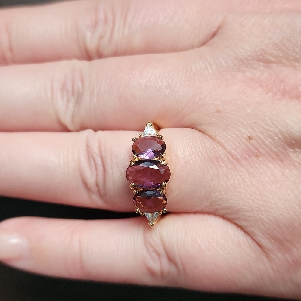 NWT Bomb Party RBP2950 3 Stone Lab Created Amethyst Ring- Size 8